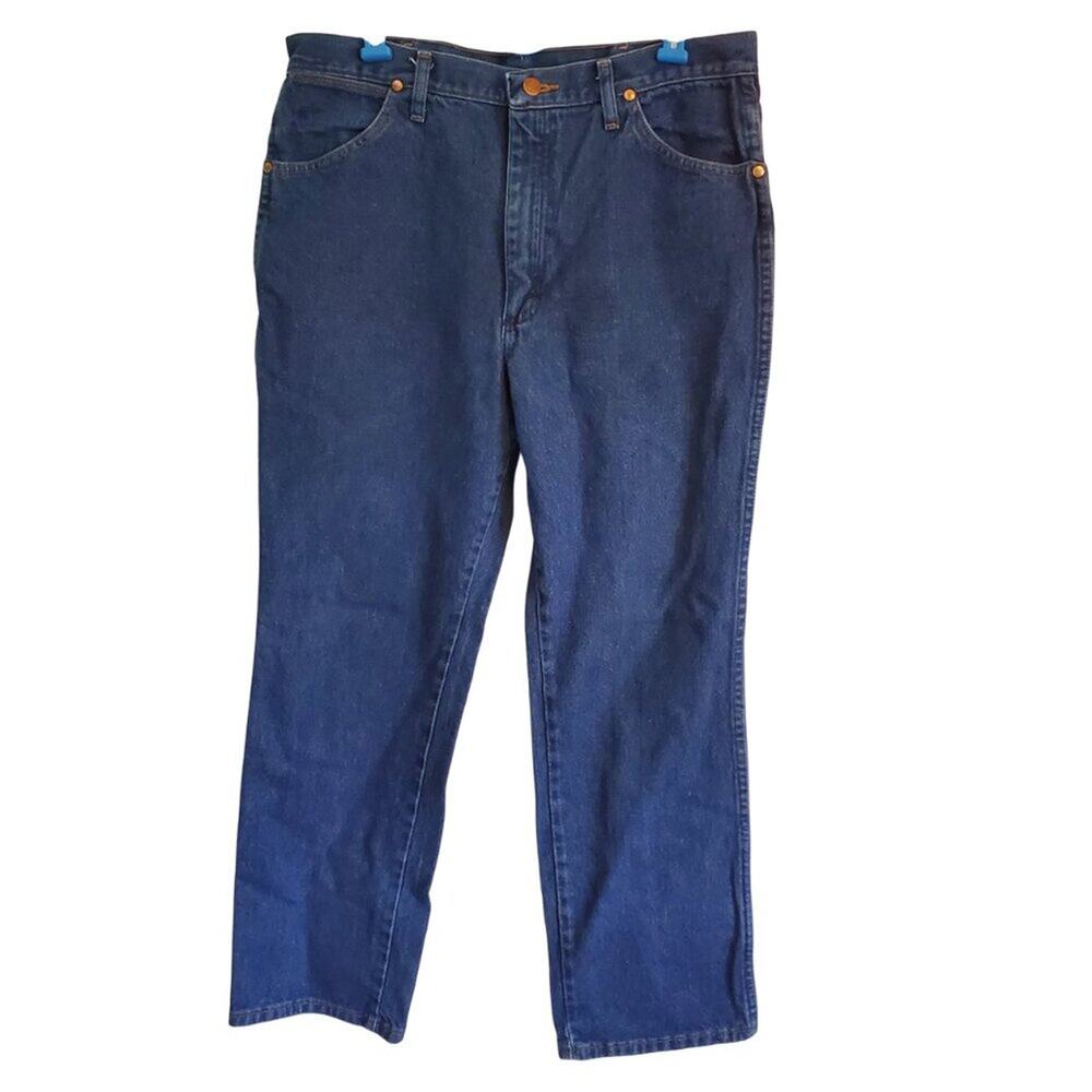 Wrangler Dark Wash Denim Blue Jeans Straight Leg Classic Men's Size 36x30